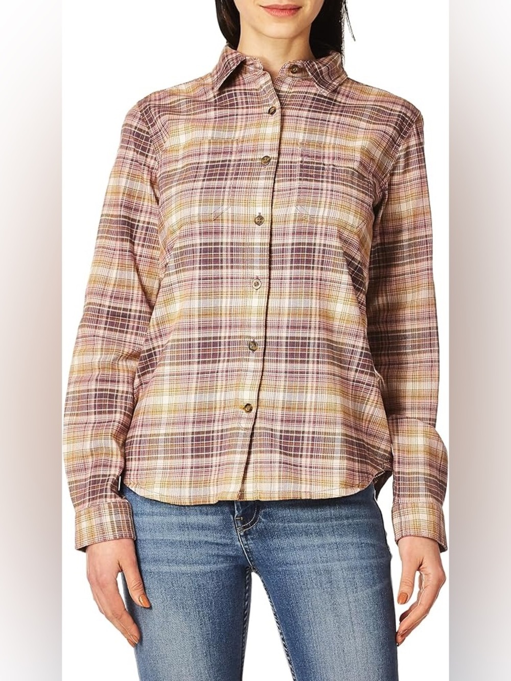 Carhartt Plaid Button-Up Shirt in Mauve, Cream and Yellow